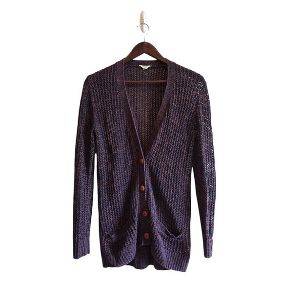 Fossil Marled Open Knit V-Neck Button Front Cardigan Sz S - Picture 1 of 10